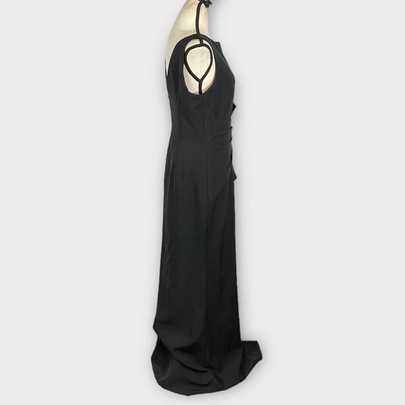 Eliza J Ruffle Front Gown Women's 4 Black Sleeveless Maxi Slit Bateau Neck NWOT - Picture 6 of 11